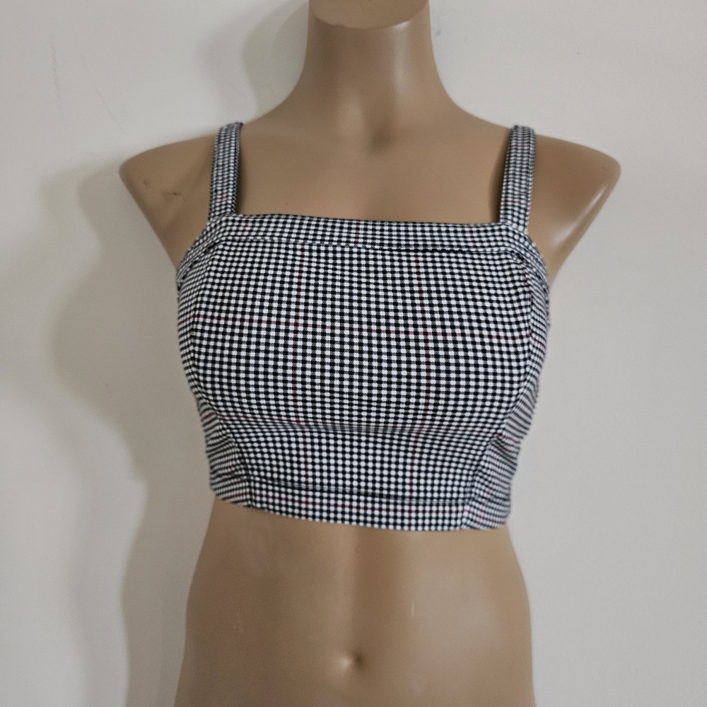 Hollister Cropped Black & White Checked Stretch Top Size XS